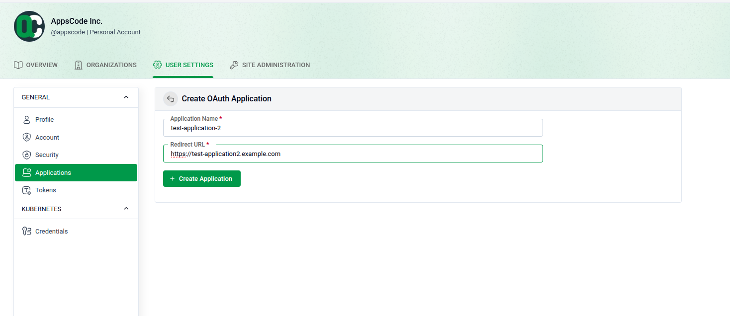 Create New Application