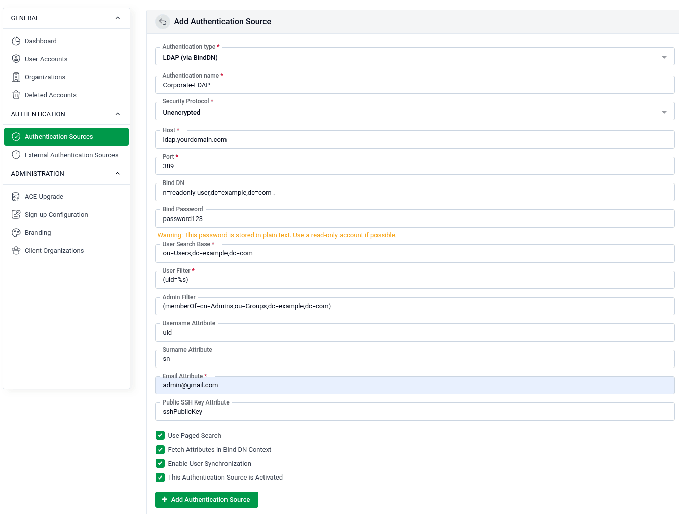 Add Authentication Source
