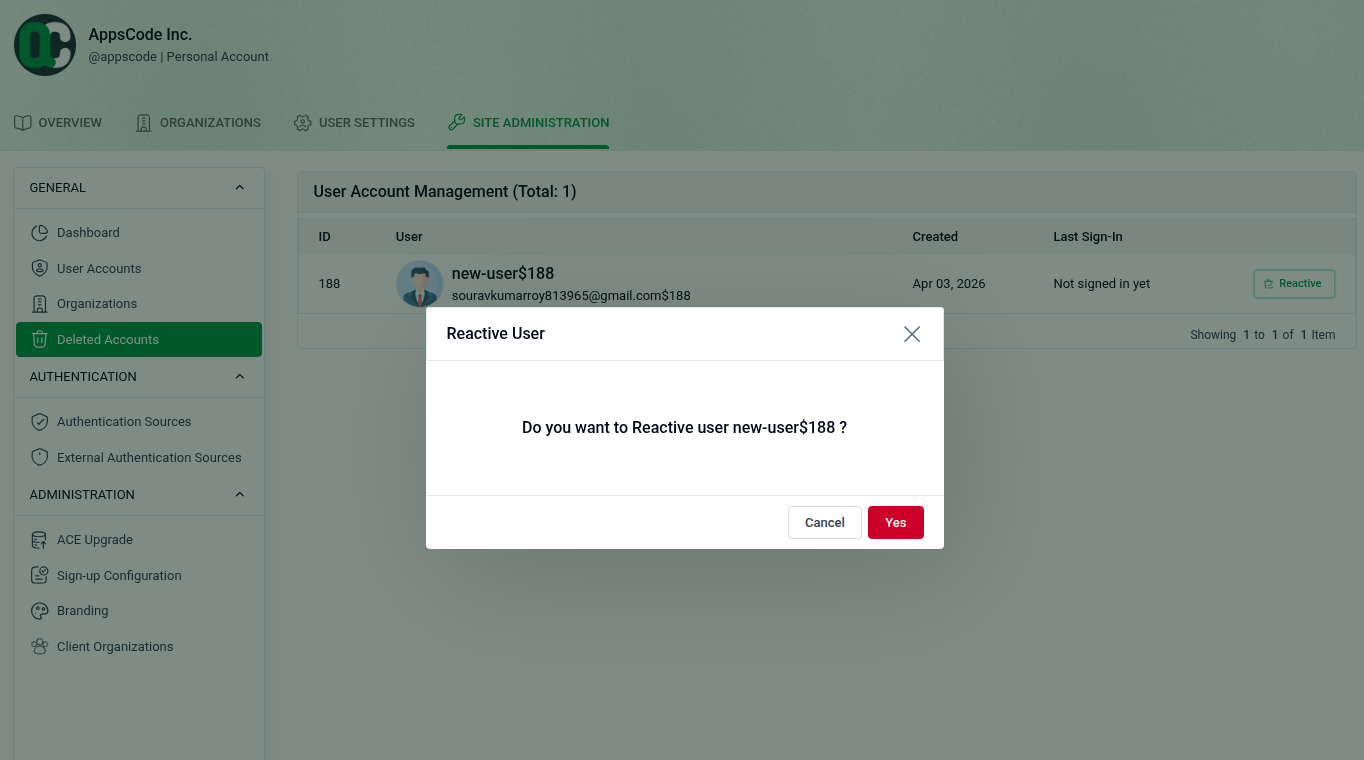 Confirm Account Reactivation